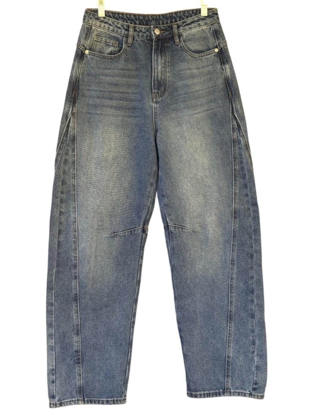 Commense Womens Medium Denim Curved-Leg Barrel Blue Jeans High-Waisted